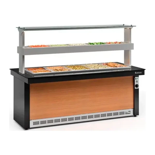 Mesa Buffet Combinada 12 cubas Frio y Calor acero inoxidable con tapa Gelopar GBTA-140 PR Baudin Comprar en Uruguay