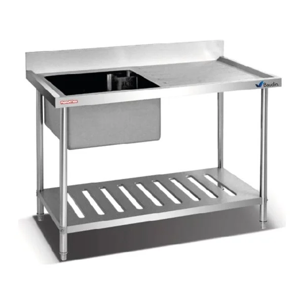 Mesada de Acero Inox Pileta 1,5 M con Zócalo | Flamemax HSB-715SU