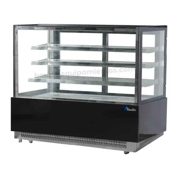 Vitrina Confitera 4 Caras de Vidrio 3 Estantes 180 cm Refrigerada para postres y Marmolina Kuma FC-700SAH