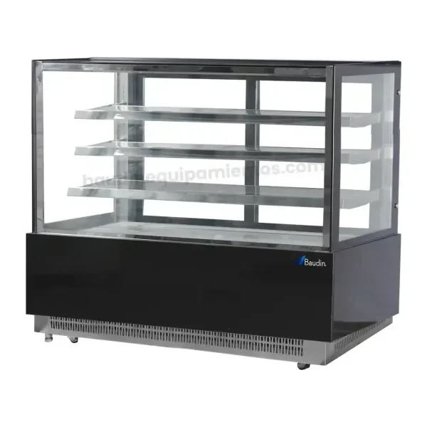 Vitrina Confitera 4 Caras de Vidrio 3 Estantes 180 cm Refrigerada para postres y Marmolina Kuma FC-700SAH