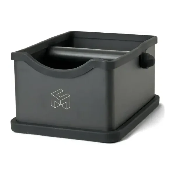 Cajón Knock Box Café sobre mesa negro mate CoffeeMax KB-3