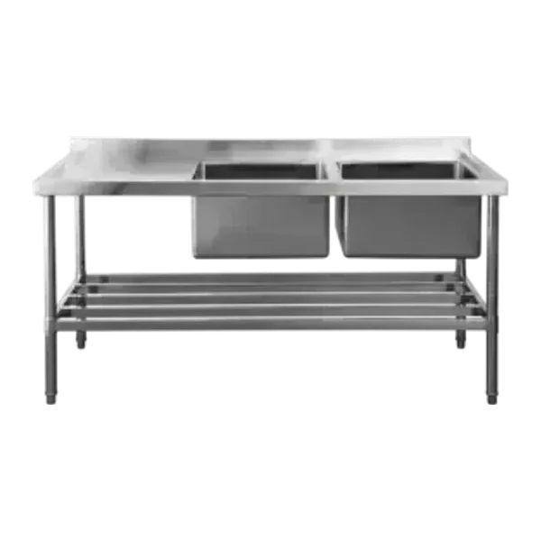 Mesa de Acero Doble pileta 160×60 cm zócalo y estante | Jameco VENELP-160SI