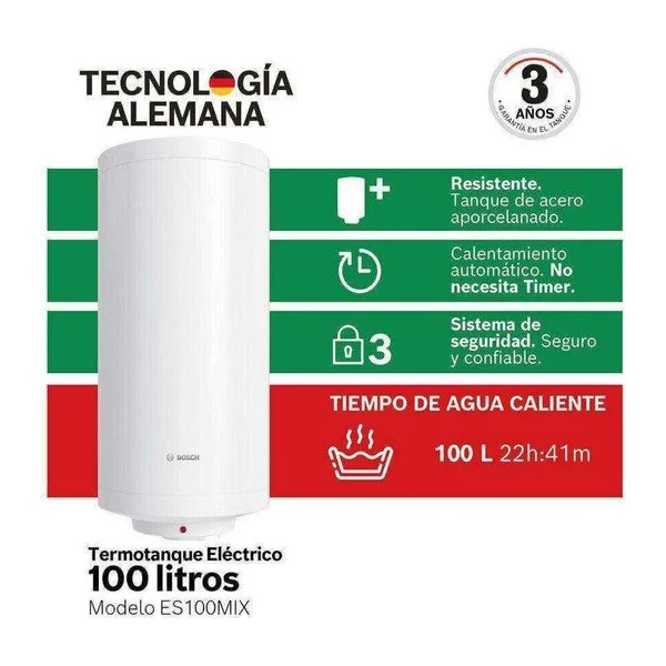 Termotanque eléctrico Bosch ES0100MIX 100 L 2000 W aislamiento 32 mm