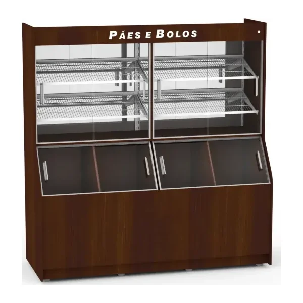 Mueble panera exhibidor con estantes inclinados y puertas de vidrio Refrimate APPT2000