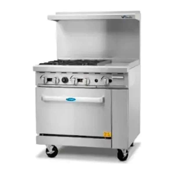 Cocina industrial a gas 4 quemadores y plancha 12" | Cook Rite AGR-4B12G