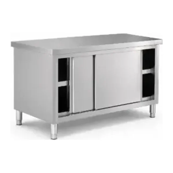 Mesa de Trabajo de Acero Inoxidable con Puertas Corredizas 120x60x85 cm | Unique MTPD-120