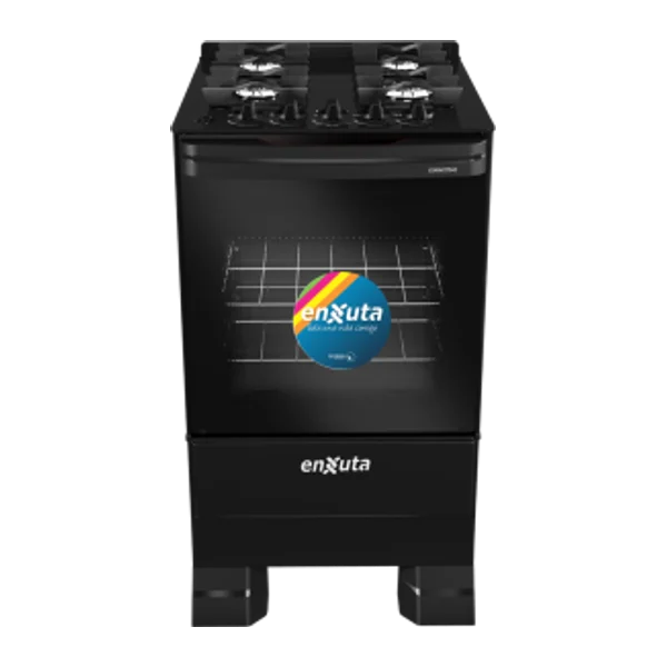 Cocina supergas 4 hornallas negra mesada de vidrio | Enxuta CENXV27542NG