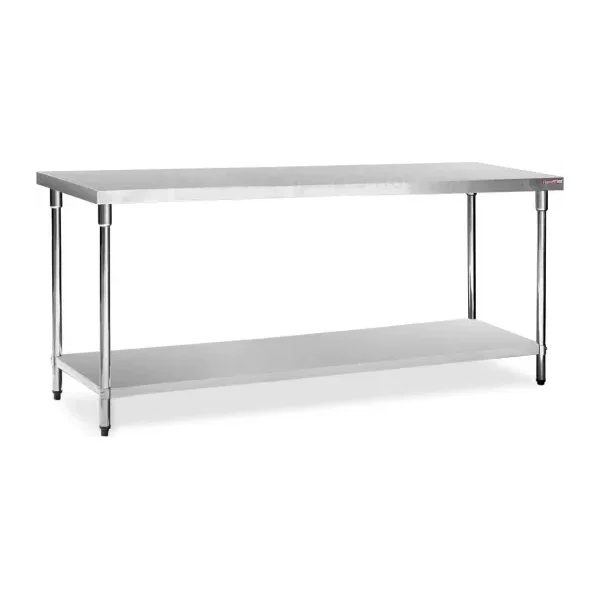 Mesa de Acero Inoxidable 210 x 70 cm con Estante | Flamemax HWT-2-721R