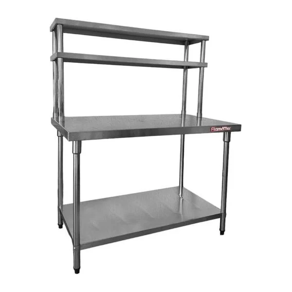 Mesa de Acero Inoxidable 150 x 70 cm doble estante aéreo | Flamemax HWT-2-715TD