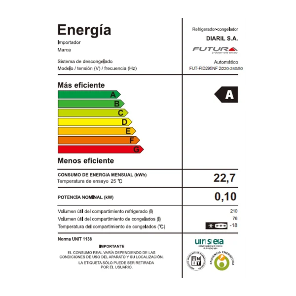 Refrigerador 295 L con dispensador | Futura FUT-FID295NF