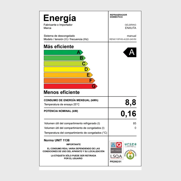 Frigobar frío húmedo 85 L con congelador independiente | Enxuta RENX110FHS-A