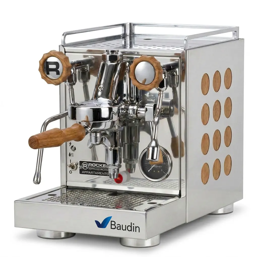Cafetera espresso Rocket Appartamento 2.0 CE-WOOD en acero inoxidable y madera, vista principal