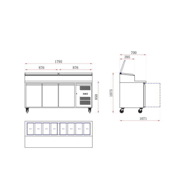 Bajo Mostrador 1.8 mts 3 puertas con topinera | Kuma SH-3000/700 | Baudin