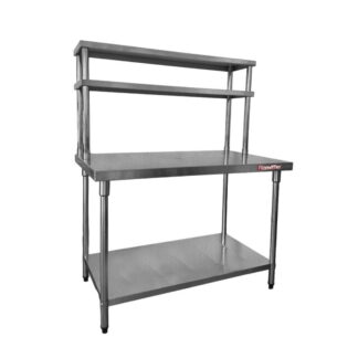 Mesa de Acero Inoxidable 150 x 70 cm doble estante aéreo | Flamemax HWT-2-715TD