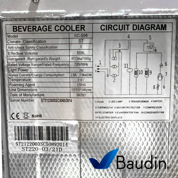 Visicooler 2 Puertas Vidirio 508 Litros Kuma SC-508 Detalles Tecnicos