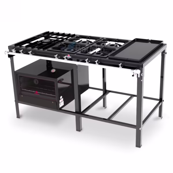 Anafe 5 hornallas con Plancha y Horno Piso De Piedra | PMS-510FCH + FSP-6800AT