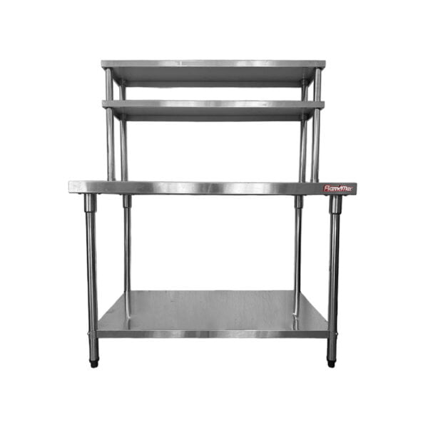 Mesa de Acero Inoxidable 120 x 70 cm con Doble Estante Aéreo | Flamemax HWT-2-712TD