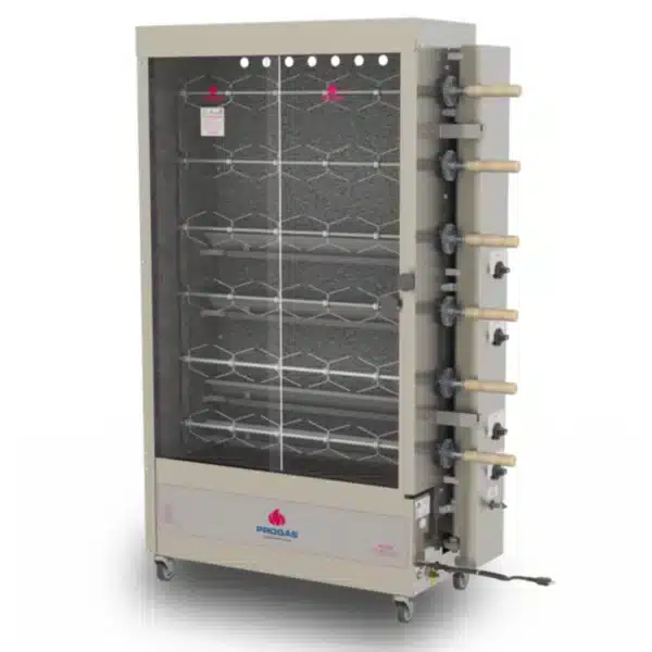 Spiedo 24 Pollos a gas rotativo 6 espadas quemadores tubulares con ruedas progas PR-634