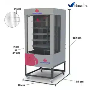Spiedo a gas Rotativo 5 Parrillas PRP-242-G5 Baudin Progas Medidas