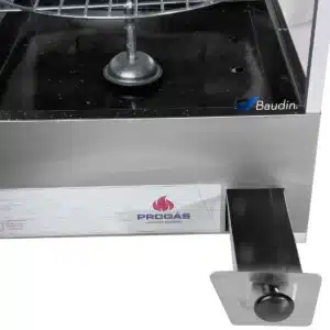 Spiedo horno rotativo de mesa multiuso a gas Progas PRP-124G Detalle Cajon desgrasador