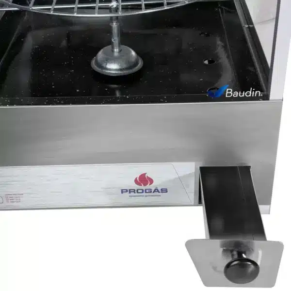 Spiedo horno rotativo de mesa multiuso a gas Progas PRP-124G Detalle Cajon desgrasador