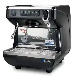 Cafetera Expresso 1 Grupo Vaso Alto Comercial Nuova Simonelli Appia Life Vista Lateral color Negro detalle en plata Principal