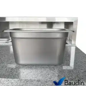 Bajo Mostrador Refrigerado con Topinera de acero inoxidable 90 cm ancho 2 puertas comercial 3 cubas con frio marca Kuma PS900