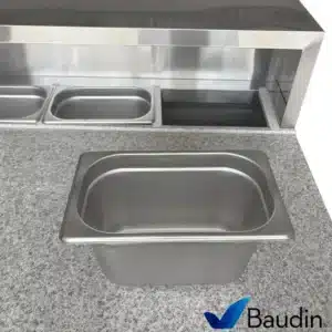 Bajo Mostrador Refrigerado con Topinera de acero inoxidable 90 cm ancho 2 puertas comercial 3 cubas con frio marca Kuma PS900
