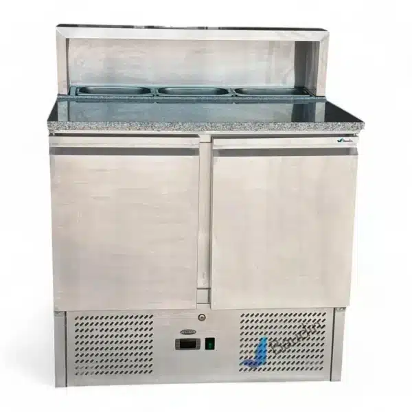 Bajo Mostrador Refrigerado con Topinera de acero inoxidable 90 cm ancho 2 puertas comercial 3 cubas con frio marca Kuma PS900