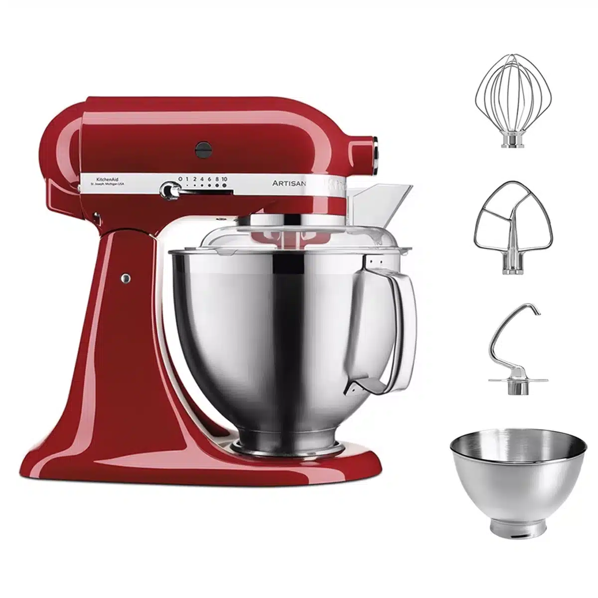 Batidora Planetaria KitchenAid Artisan Roja Imperial Red Rouge Imperial Vista Accesorios