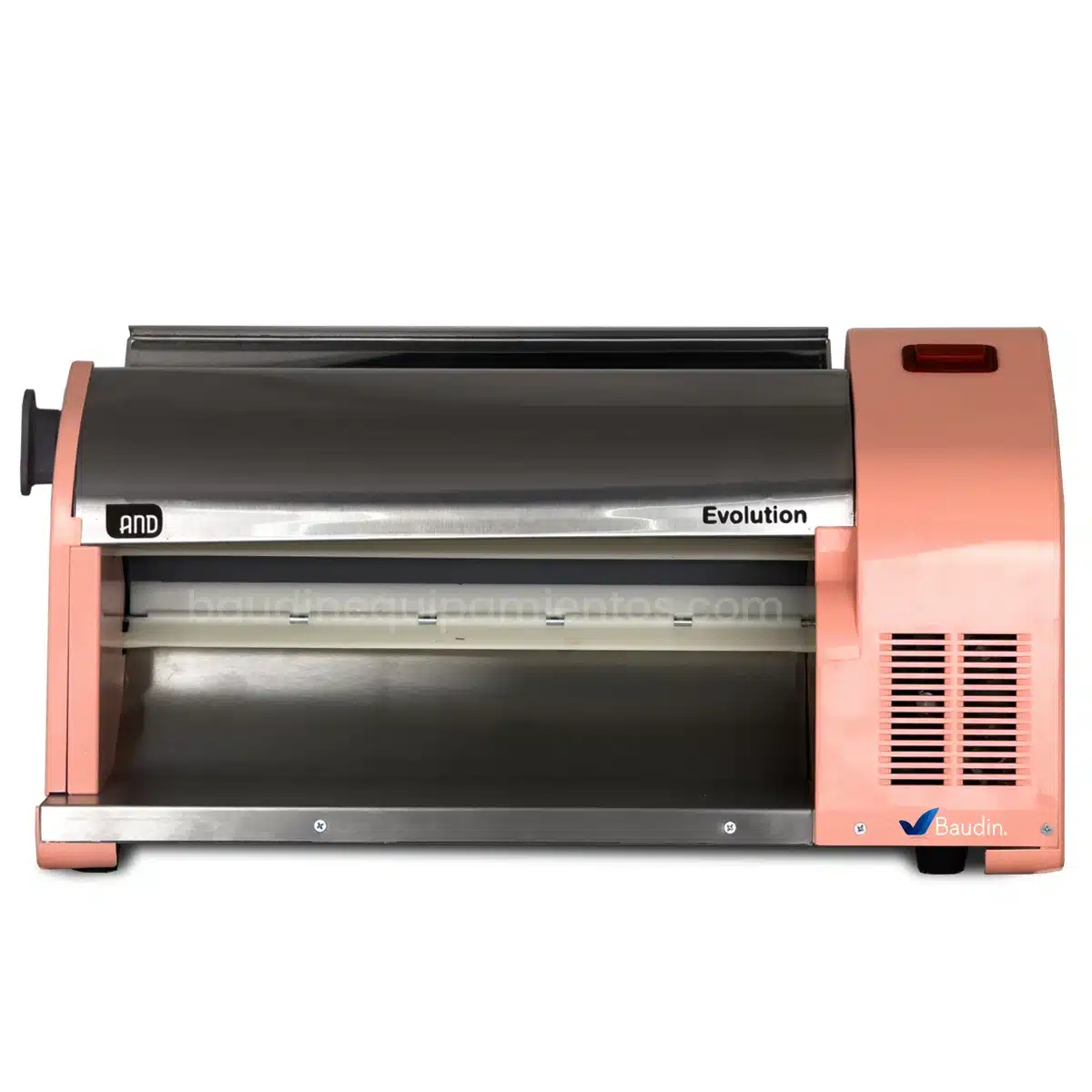 Sobadora Electrica de Mesa Evolution 39 cm Rodillo Antiadherente Rosa Mousse Vista Frontal