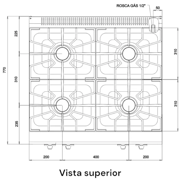 Anafe a gas 4 hornallas | Tramontina 67303/007 | Baudin