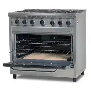 Cocina Profesional 6 Hornallas con Horno Pizzero piso de piedra refractaria Industrial Morelli Cheff 900 Vista abierta