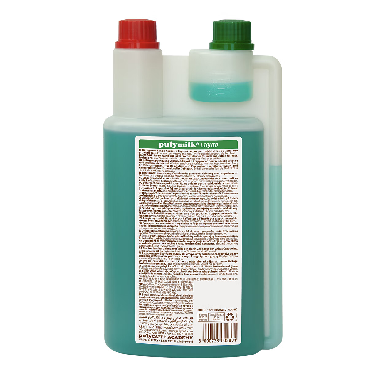 Limpiador Ecológico de Circuitos de Leche parte atras Puly Caff Verde
