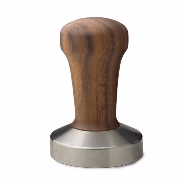 Tamper 58 mm edo barista mango nogal y acero inoxidable