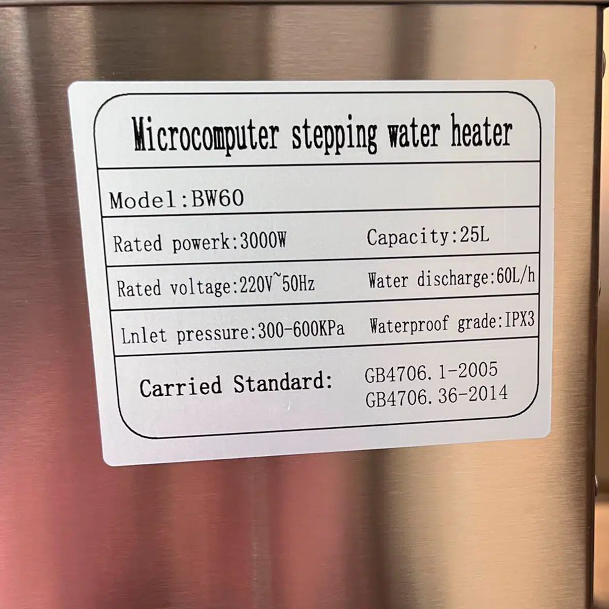 Dispensador de Agua Caliente 25 litros Demet BW60 Datos Tecnicos