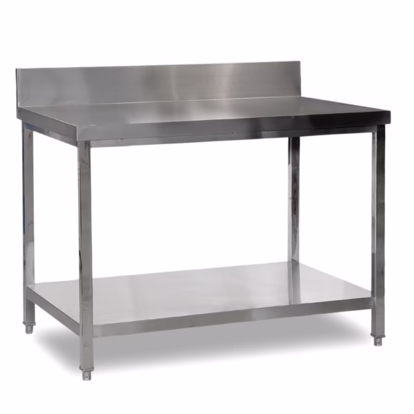 Mesa de acero inoxidable con Zocalo y Estante 150×80 Baudin