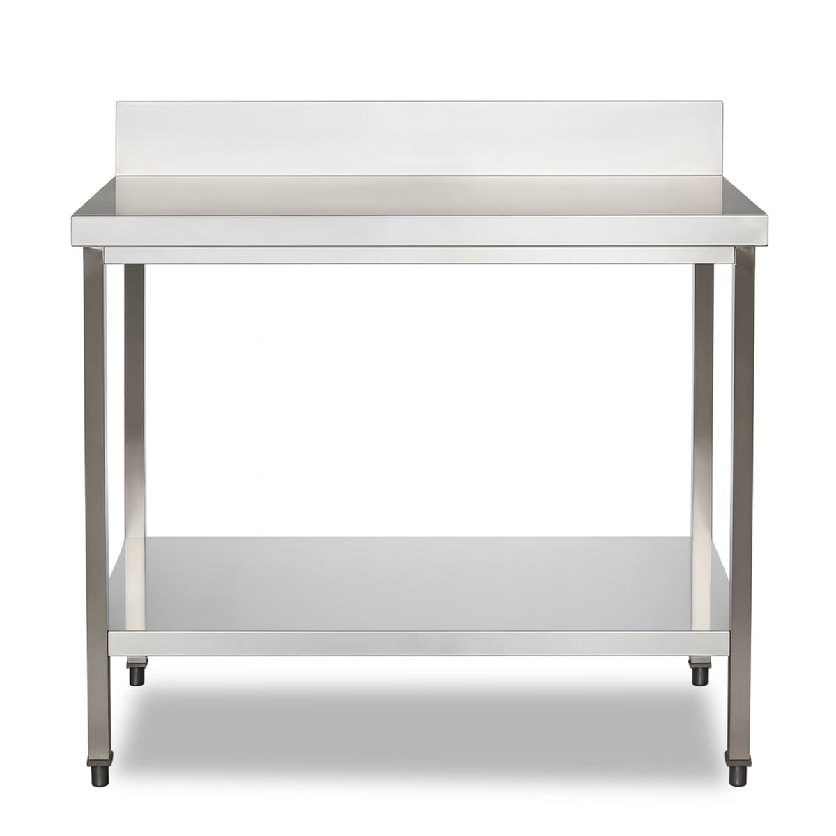 Mesa de acero inoxidable con Zocalo y Estante Baudin