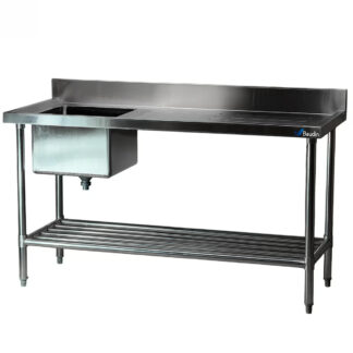 Mesada Acero Inox 150cm con Bacha Central y Zócalo Lundar DM35-6-1500 Principal