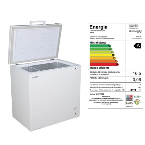 Freezer Horizontal 200 Litros XION XI-HF201 Eficiencia Energetica