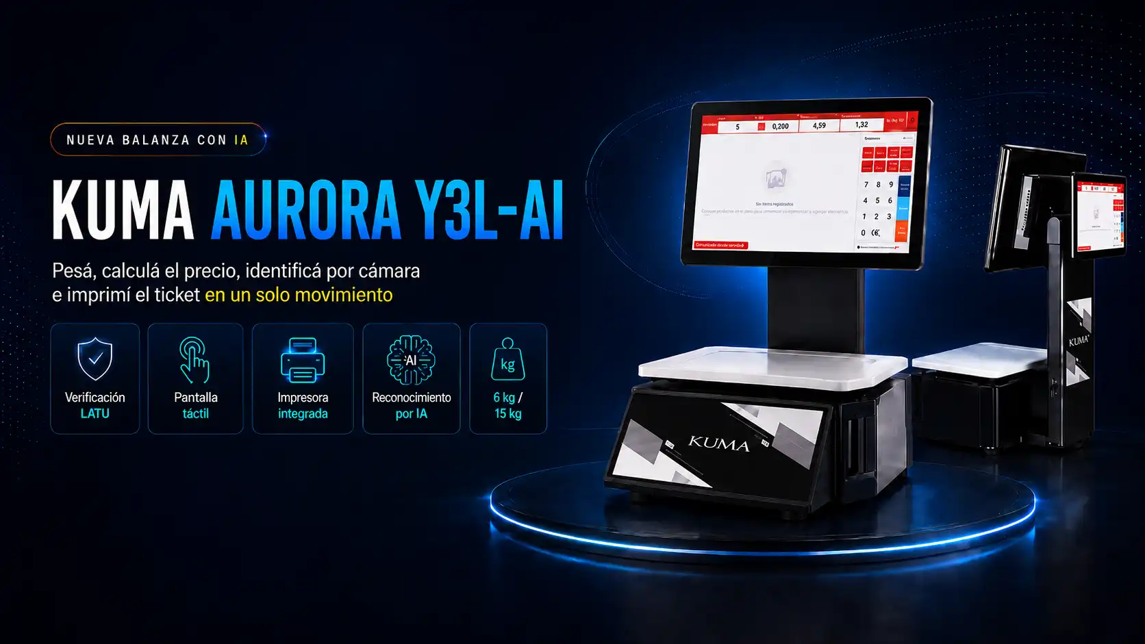Nueva balanza con IA — Kuma Aurora Y3L-AI: pesa, calcula el precio e identifica por cámara