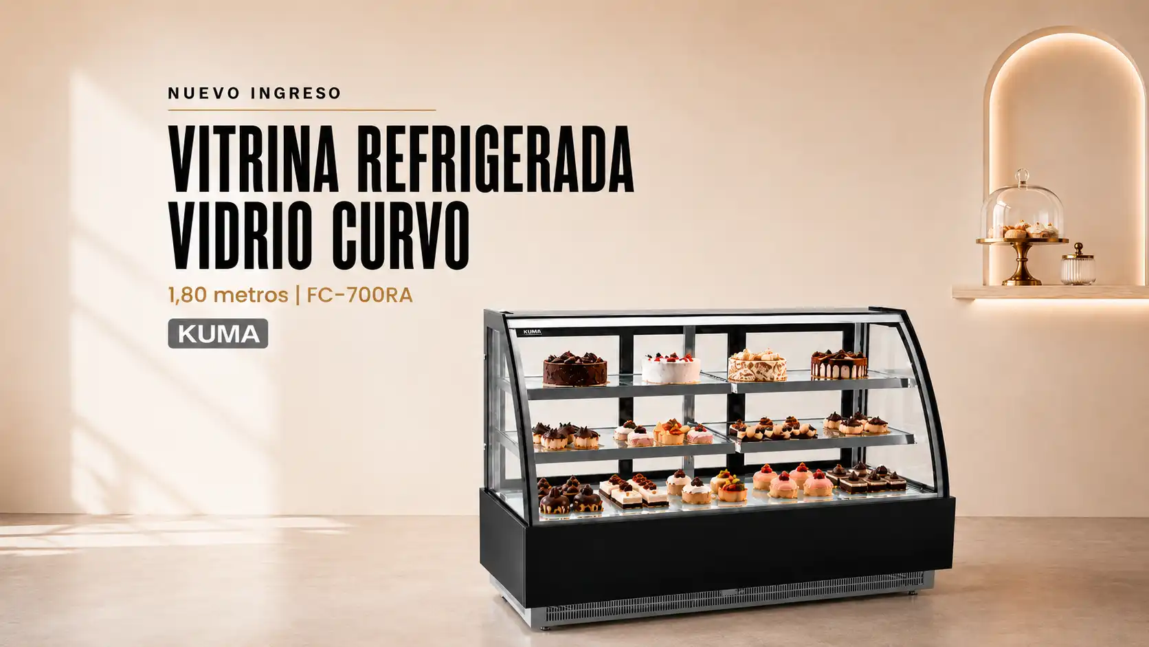 Nuevo ingreso — vitrina refrigerada de vidrio curvo 1,80 m Kuma FC-700RA