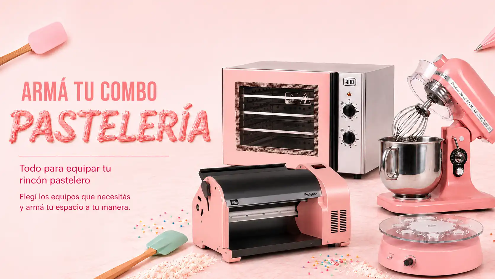 Armá tu combo pastelería — hornos, batidoras, sobadoras y decoración de tortas para equipar tu rincón pastelero