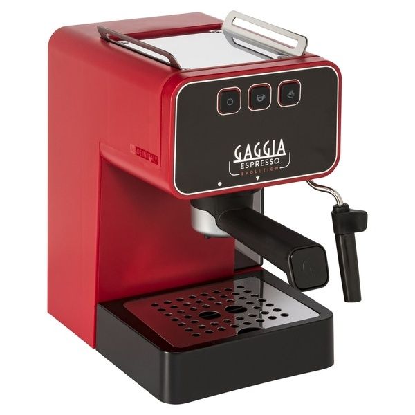 Cafetera Gaggia Espresso Evolution EG2115/03 roja con el portafiltro montado en el grupo erogador