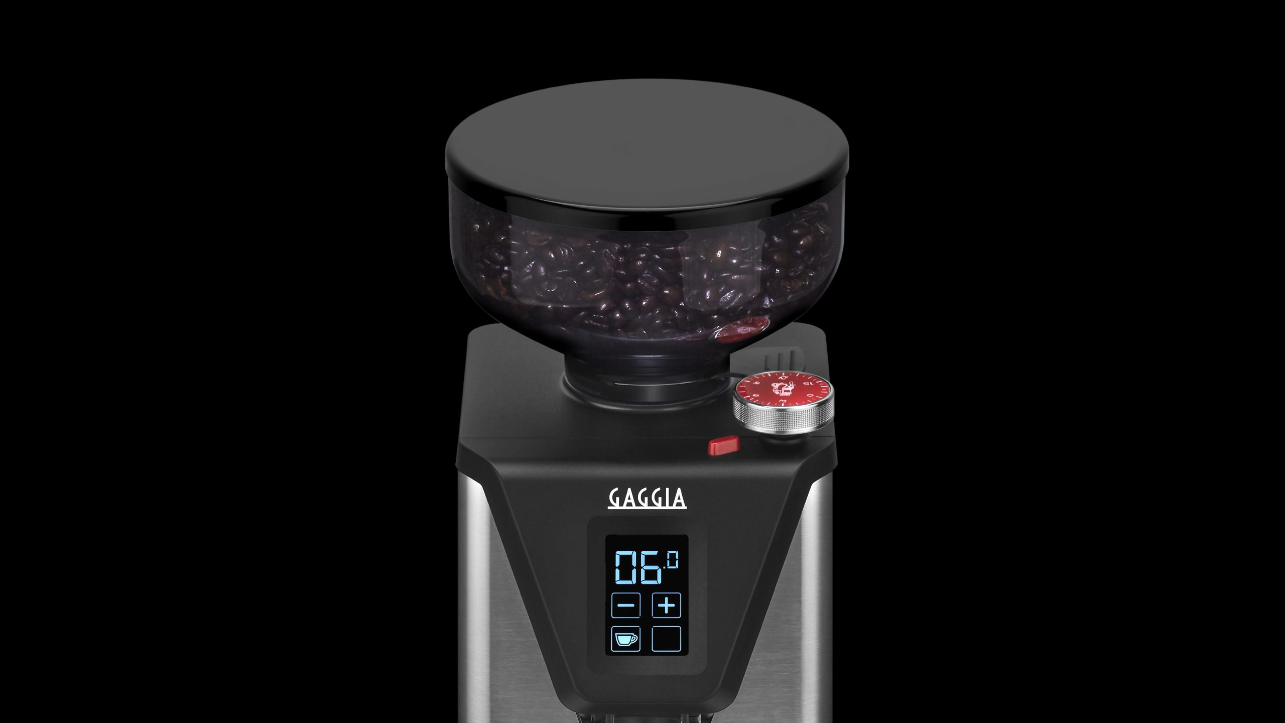 Molino de café Gaggia MDF 55 de frente sobre fondo negro